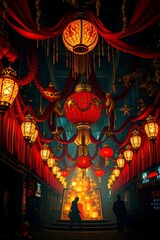 Enchanting Lantern Festival Night Magical Atmosphere Red Lanterns Illuminate Pathway