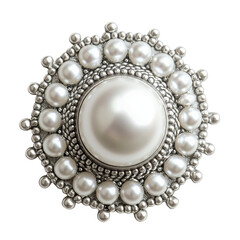 Obraz premium Luxury White pearl Silver Tone Round Cabochon Button isolated on a white background 
