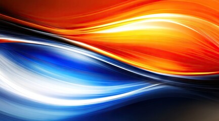 Naklejka premium Abstract swirling waves of vibrant color. Dynamic interplay of blue, white, and orange. Energy, motion, and contrasting hues create a striking design