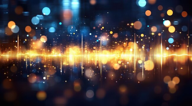 Abstract audio waveform with vibrant bokeh