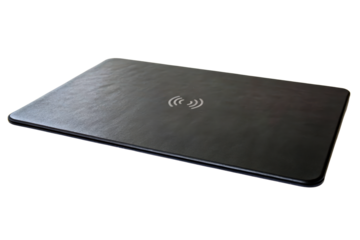 Sleek black wireless charging pad with symbol isolated with transparent background