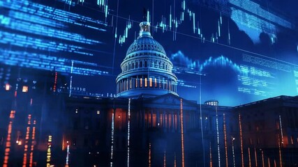 Futuristic concept of the United States Capitol Building with digital data overlay - Powered by Adobe