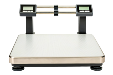 Digital weighing scale with two display units isolated with transparent background