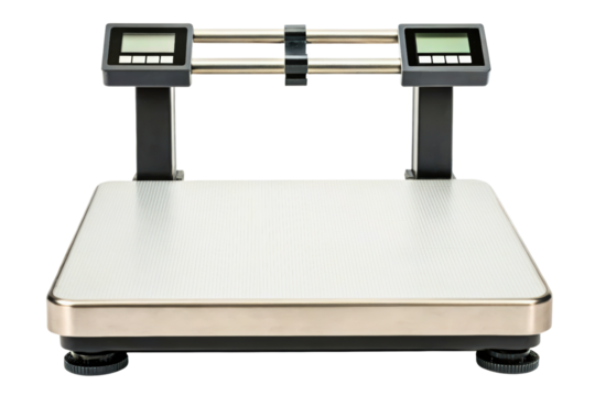 Digital weighing scale with two display units isolated with transparent background