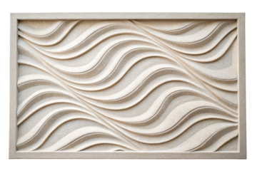 Decorative panel with abstract wavy relief pattern isolated with transparent background