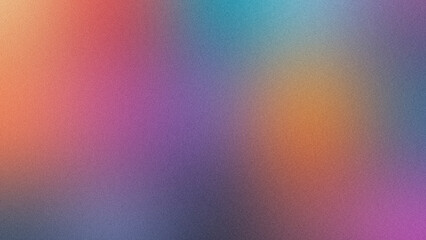 Vibrant grainy gradient background with orange purple blue hues.