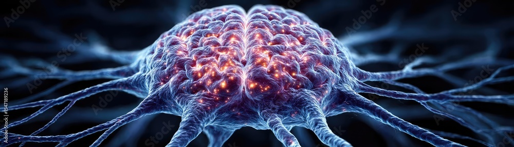Poster low brain activity from dopamine disorder and imbalance concept. illuminated brain with neuron conne