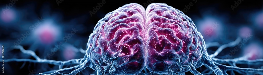 Poster low dopamine with brain and cognitive imbalance concept. abstract depiction of a brain with neural c
