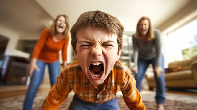 A child cries while parents argue in the background. The crying child highlights the emotional pain and turmoil caused by parental arguments. Generative AI.