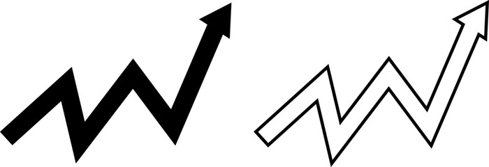 business graph arrow symbol set filled and outline shape 