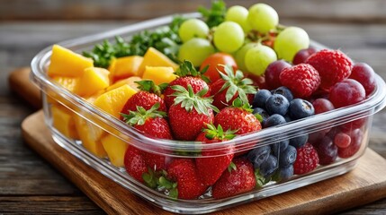 Sugar detox plan with less and diet adjustment concept. A vibrant assortment of fresh fruits in a glass container.