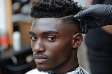 Man getting a trendy haircut at a stylish barber shop,  a fresh and fashionable look, Generative AI