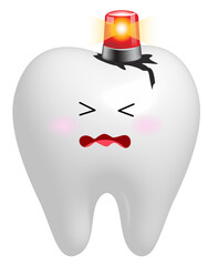 Decayed tooth 3d character with siren. Dental care concept,  Illustration.