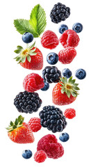 Fresh Berries Falling isolated on transparent white background, clipping path