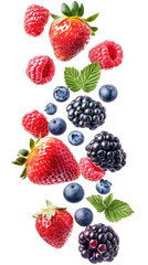 Fresh Berries Falling isolated on transparent white background, clipping path