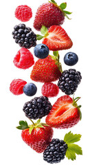 Fresh Berries Falling isolated on transparent white background, clipping path