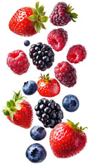 Fresh Berries Falling isolated on transparent white background, clipping path