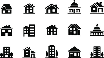 Building and Residential Architecture Icons Set - Home and Real Estate.