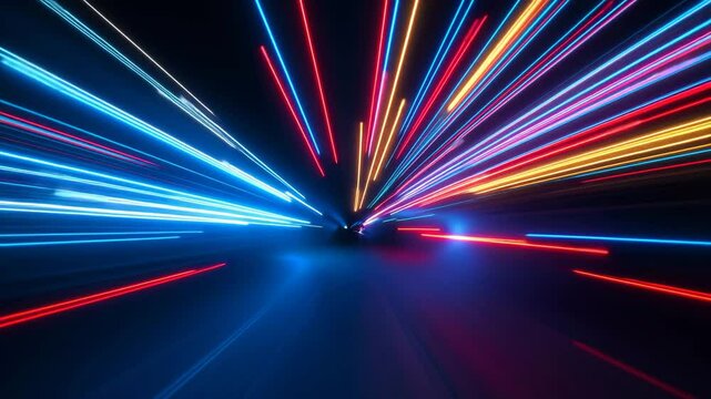 Abstract light trails creating dynamic motion in dark background   - Powered by Adobe