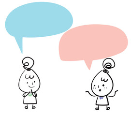 (speech bubbles) Collection of hand drawn lady business worker icons. Vector illustration.