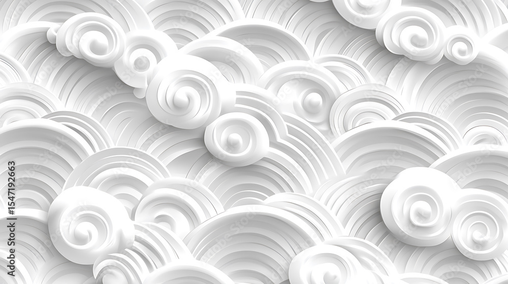 Poster elegant white wave pattern background with swirling clouds in a seamless embossed design for textile