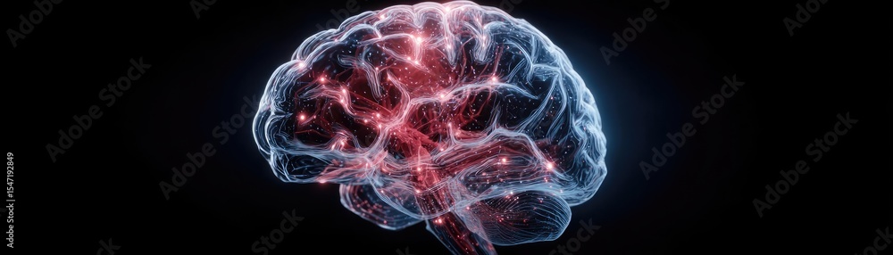 Poster low dopamine with brain and cognitive imbalance concept. a glowing brain illustrating neural connect
