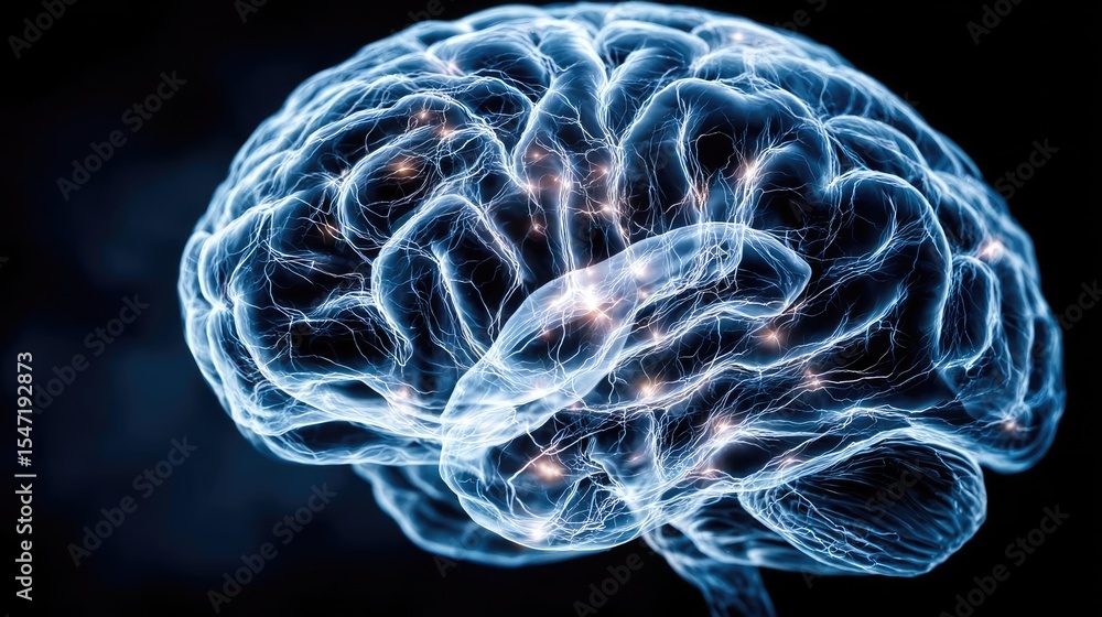 Poster low brain activity from dopamine disorder and imbalance concept. a detailed representation of a huma