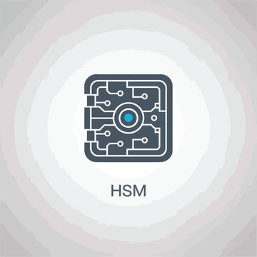 Grey Square Circuit Board Icon Blue Center H S M hardware security module