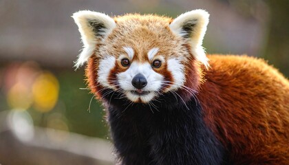 Close up photo of a red panda with a blurred background
