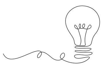 Continuous editable line drawing of light bulb icon in minimal vector style
