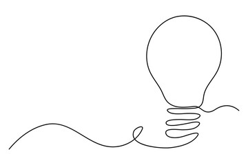 Continuous editable line drawing of light bulb icon in minimal vector style
