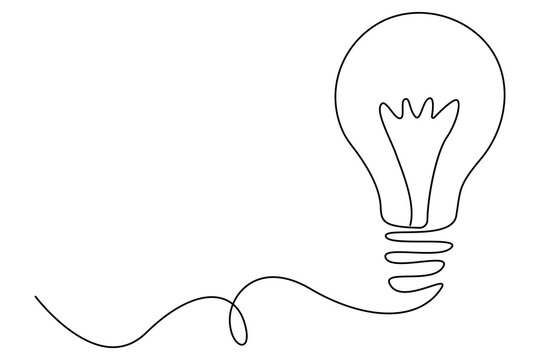 Continuous editable line drawing of light bulb icon in minimal vector style

