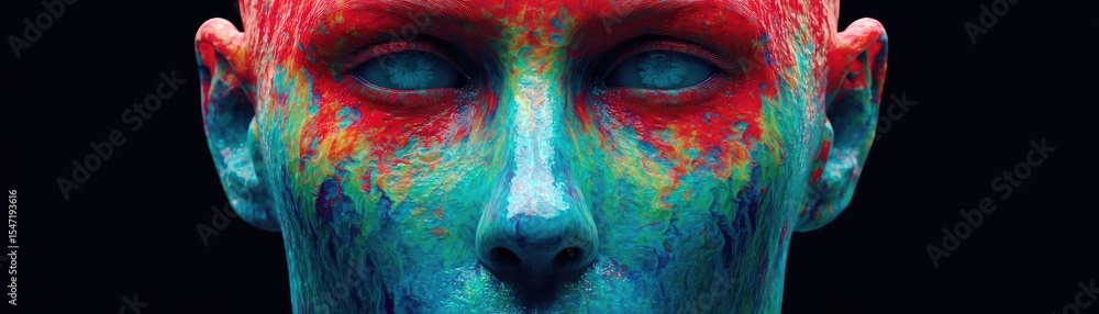 Poster low dopamine with brain and cognitive imbalance concept. a colorful human face representation with v