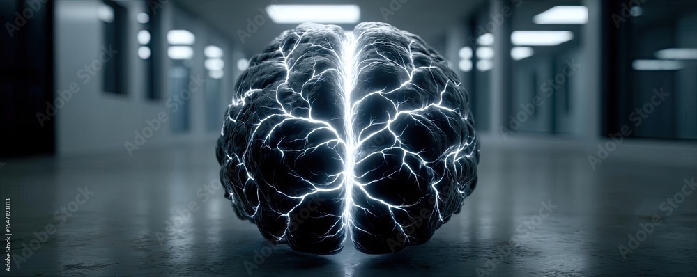 Poster low brain activity from dopamine disorder and imbalance concept. a conceptual image of a brain with 