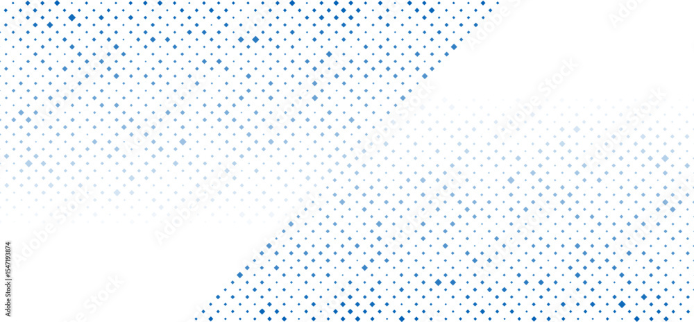 Poster Bright blue small halftone square dots abstract hi-tech background. Vector minimal geometry design