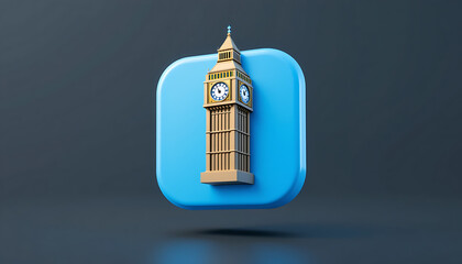 Stylized Big Ben Clock Tower on a Rounded Blue Square Icon.