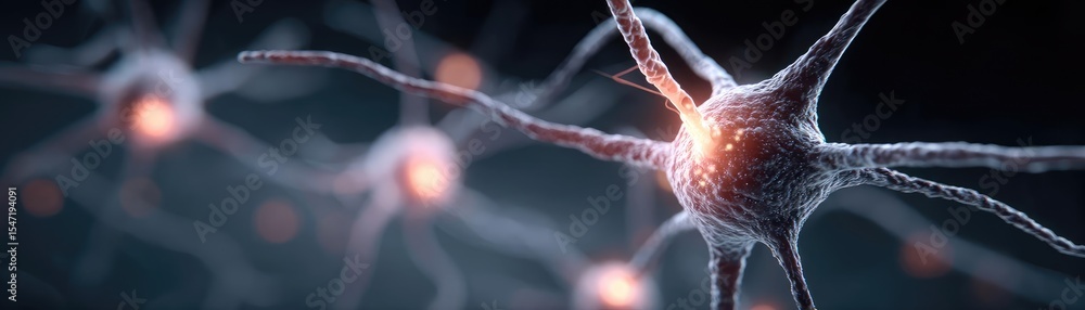 Poster low brain activity from dopamine disorder and imbalance concept. close-up view of neurons illustrati
