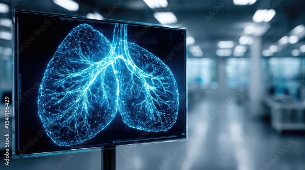 Poster post gallbladder removal with bile flow and scan concept. futuristic visual of human lungs displayed