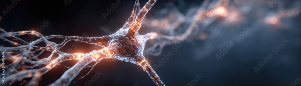 Poster low brain activity from dopamine disorder and imbalance concept. close-up of a neuron, showcasing it