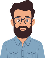 Friendly Bearded Man Cartoon Character with Glasses, Ideal for Modern Tech Concepts, Educational Content, and Diverse Digital Marketing Visuals Representing Approachable Expertise