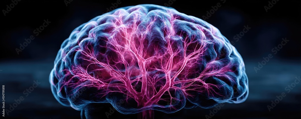 Poster low dopamine with brain and cognitive imbalance concept. a vibrant visualization of brain connection