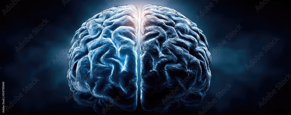 Poster low dopamine with brain and cognitive imbalance concept. illuminated brain concept representing thou