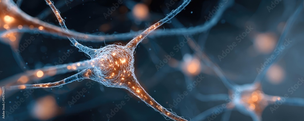 Poster low dopamine with brain and cognitive imbalance concept. close-up view of neurons exhibiting glowing