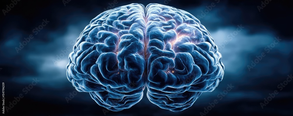 Poster low brain activity from dopamine disorder and imbalance concept. a digital representation of a glowi