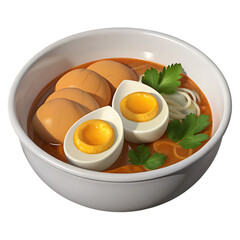 Delicious Ramen Soup with Eggs and Parsley in a White Bowl Perfect for Food Illustrations on transparent background This image features bowl ramen soup eggs