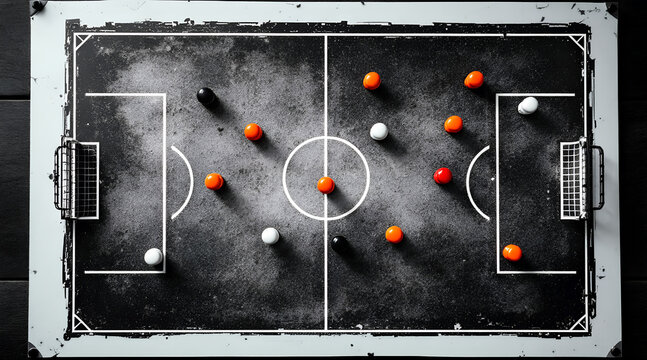 Soccer Formation Strategy Board with Colored Markers on a Textured Surface
