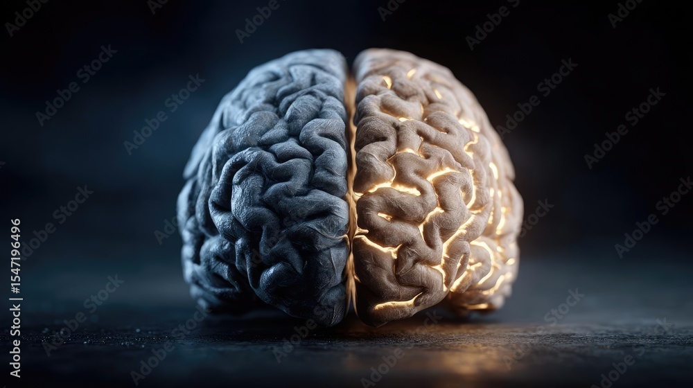 Poster low dopamine with brain and cognitive imbalance concept. a creative representation of a brain highli