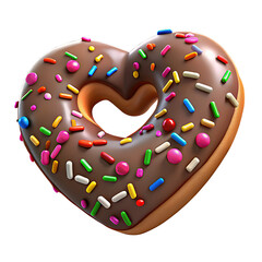 Heart Shaped Chocolate Donut with Colorful Sprinkles a Sweet Treat for Valentine s Day or Any Special Occasion on transparent background This delectable heart shaped