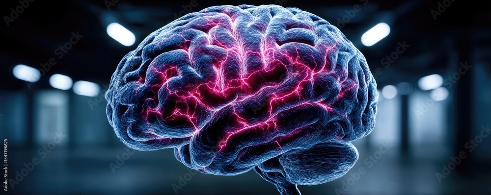 Poster low brain activity from dopamine disorder and imbalance concept. an artistic representation of a bra