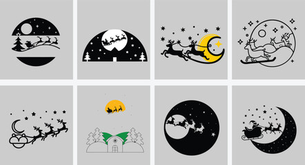Santa Claus Riding Sleigh Silhouette Illustration